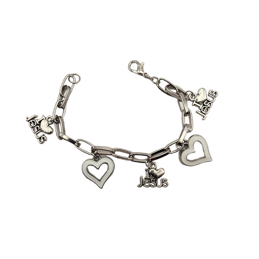 I LOVE JESUS – Silver Charm Bracelet